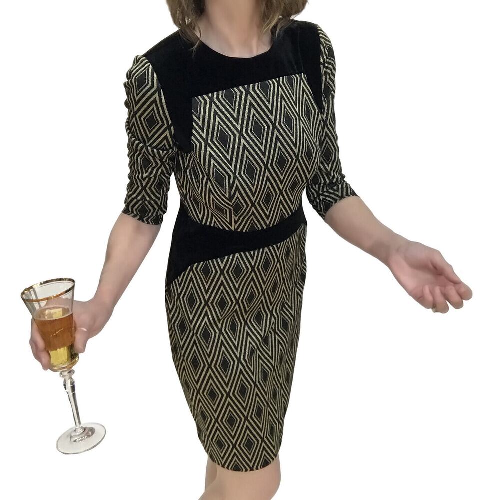The Limited Cocktail Dress Sz 4 New Geometric Print Black Velvet Gold Glitter